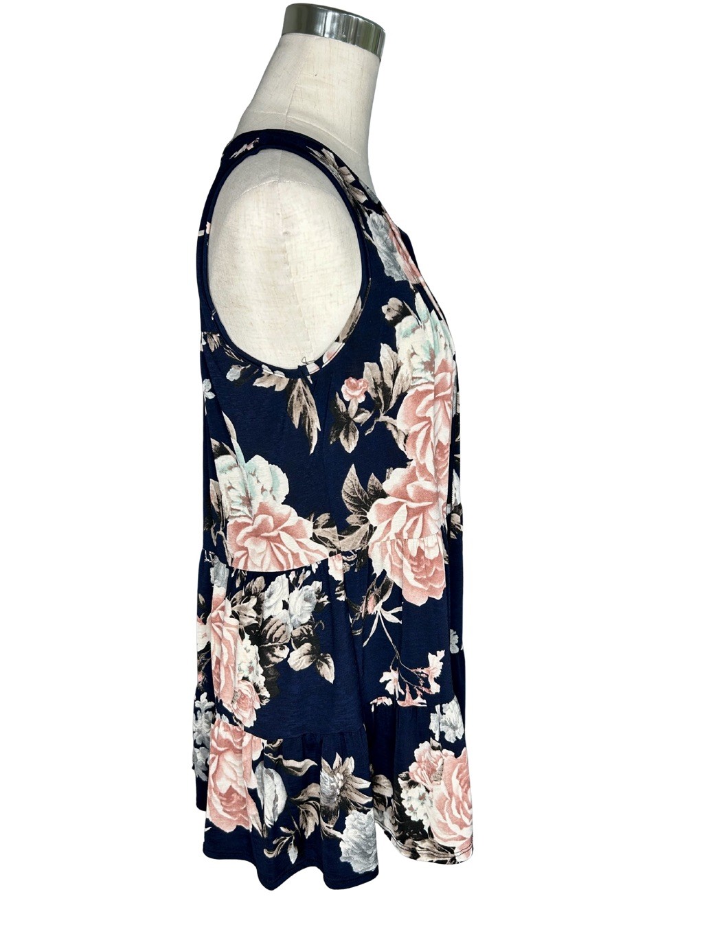 Floral Print Sleeveless Tunic Top Navy Size M
