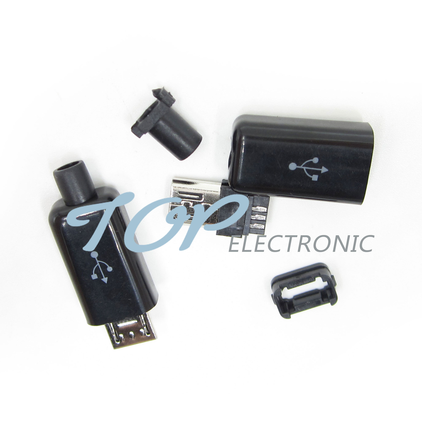 20PCS DIY Micro USB Male Plug Connectors Kit w/ Covers Black