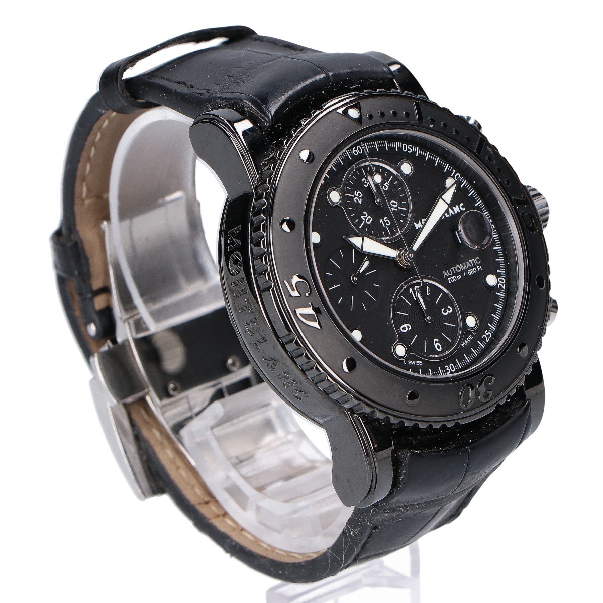MONTBLANC Watch 104279 Sport Chronograph Date Leather Strap Automatic Black Mens