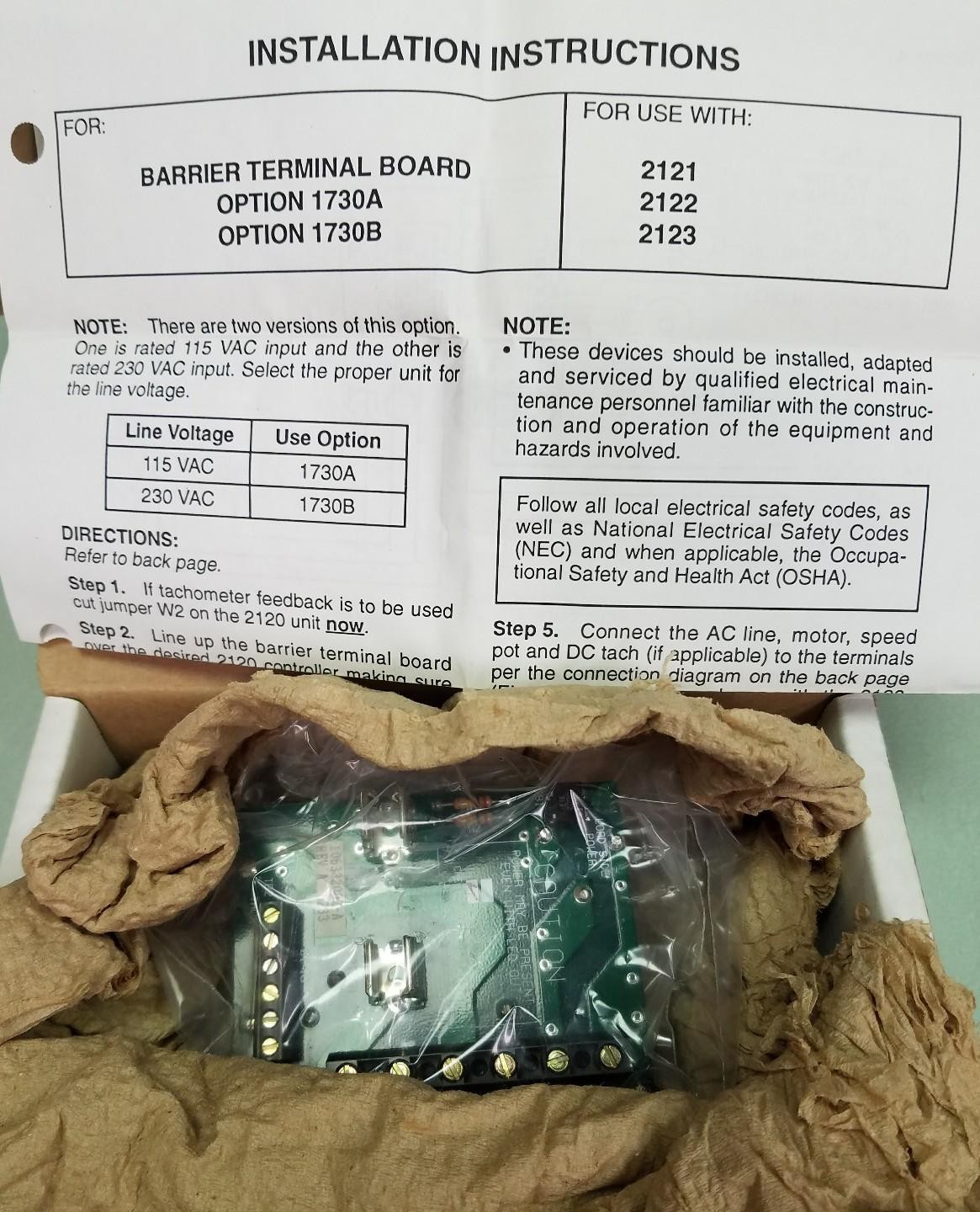 Fincor 106409702 Option 1730B Barrier Terminal Board For 2120 Drive 230VAC New