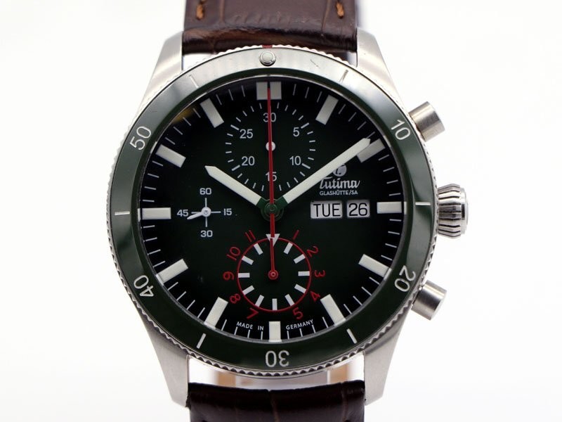 Tutima Grand Flieger Airport Chronograph 6407-03 Auto Leather Strap Mens Watch