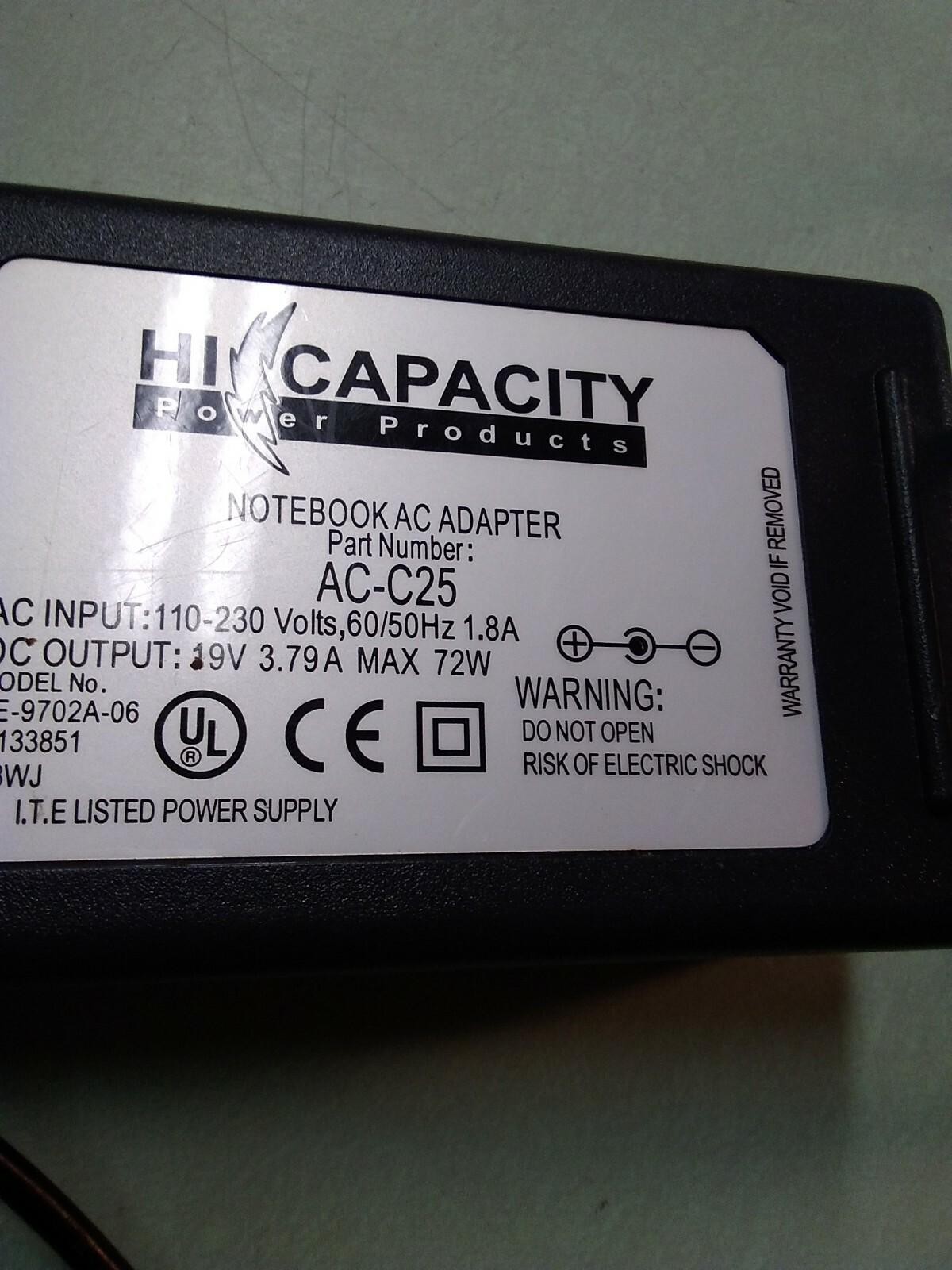 Hi Capacity LE-9702A-06 AC Adapter AC-C25 72W 19V 3.79A