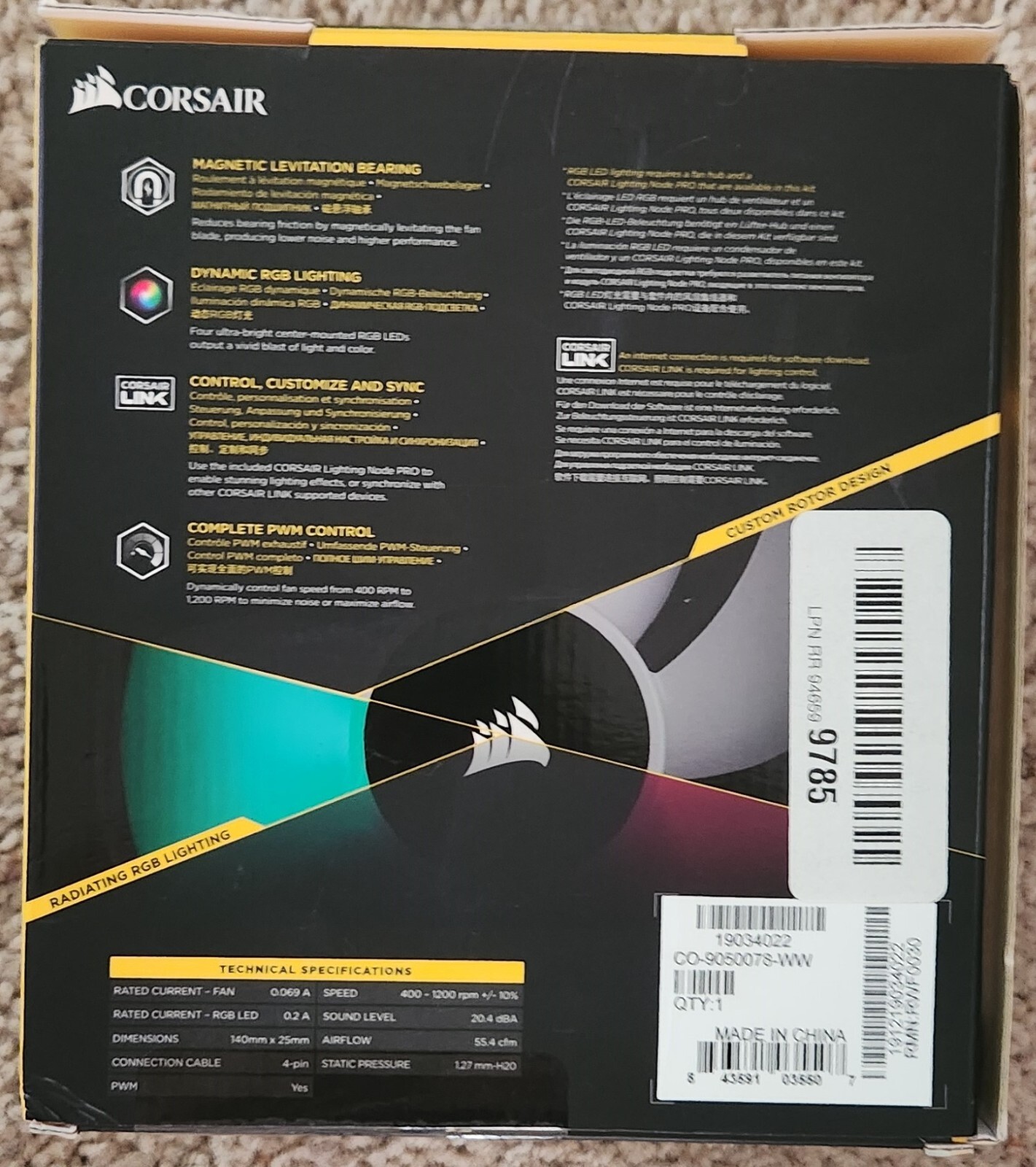 Corsair ML140 PRO 140mm Premium Magnetic Levitation RGB LED PWM Fan with