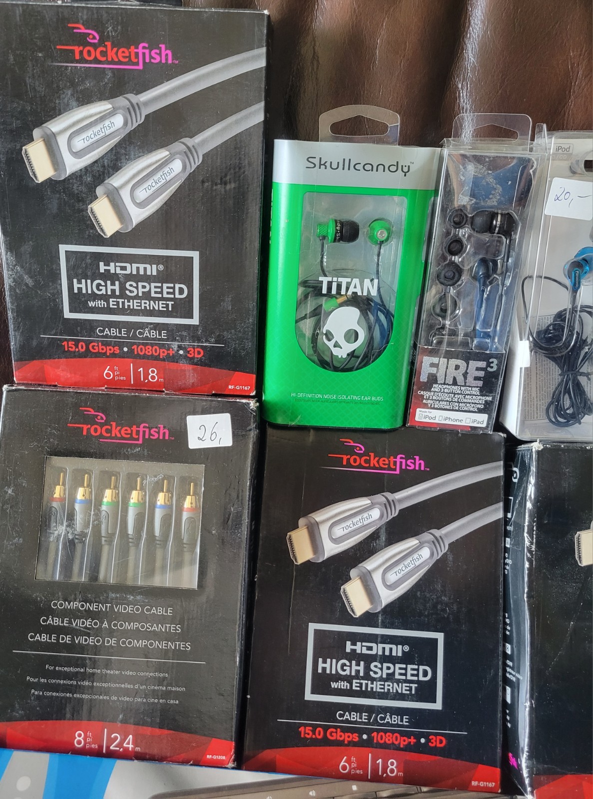 12x NEW Electronics Lot Headphones, Dynex Keyboards, HDMI, Rocketfish, Sharp 3D