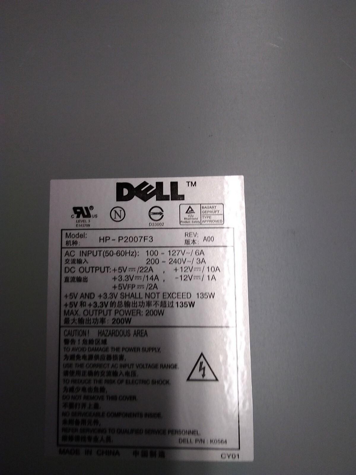 Dell HP-P2007F3 (Rev:A00) 200W ATX Power Supply 12V