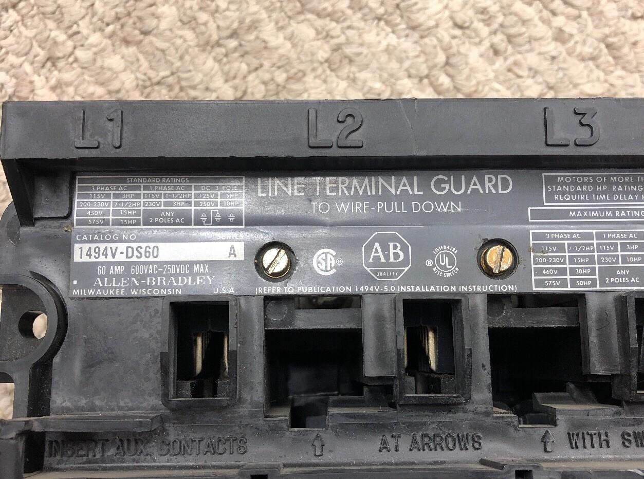 Allen Bradley 1494V-DS60 1494V-FS60 60 Amp Disconnect Switch