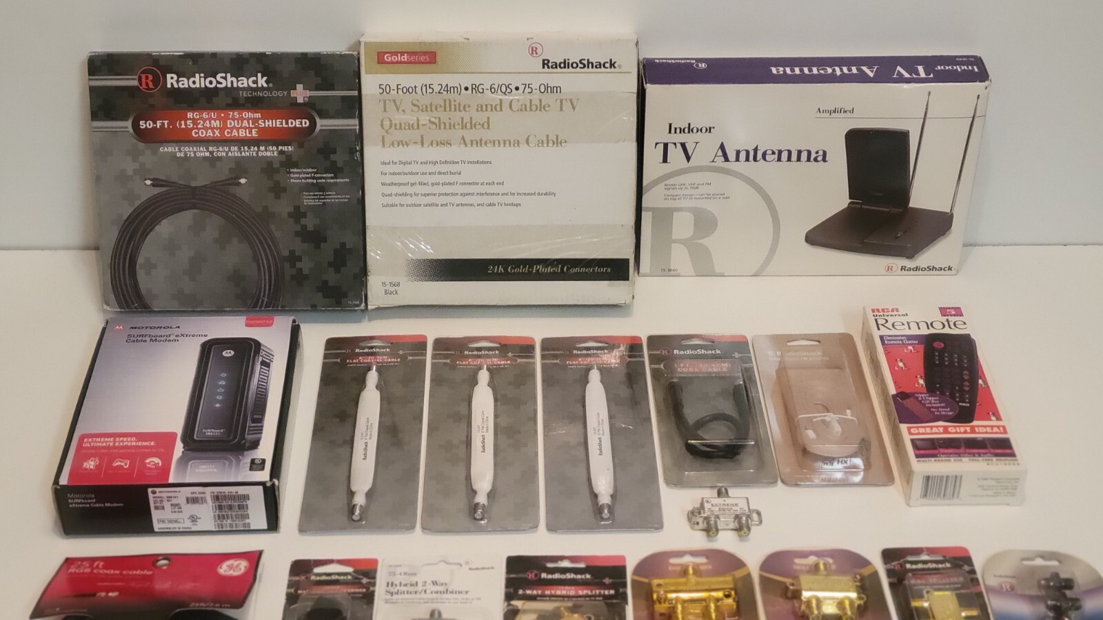 Bulk Lot of 69 Mixed Misc Items such as coaxial cables, tv atennas, connectors..
