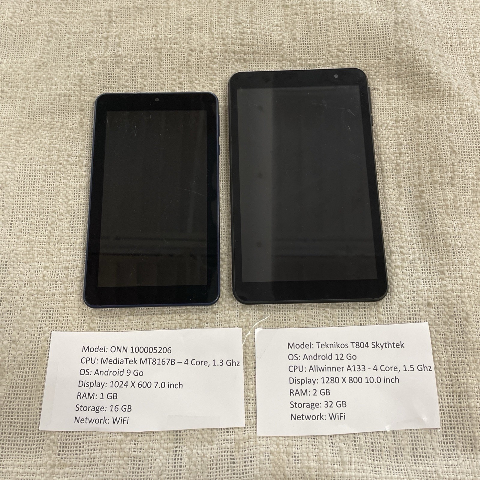 Mixed Lot of 2 Onn & Teknikos Tablets *UNTESTED* *SOLD AS IS*