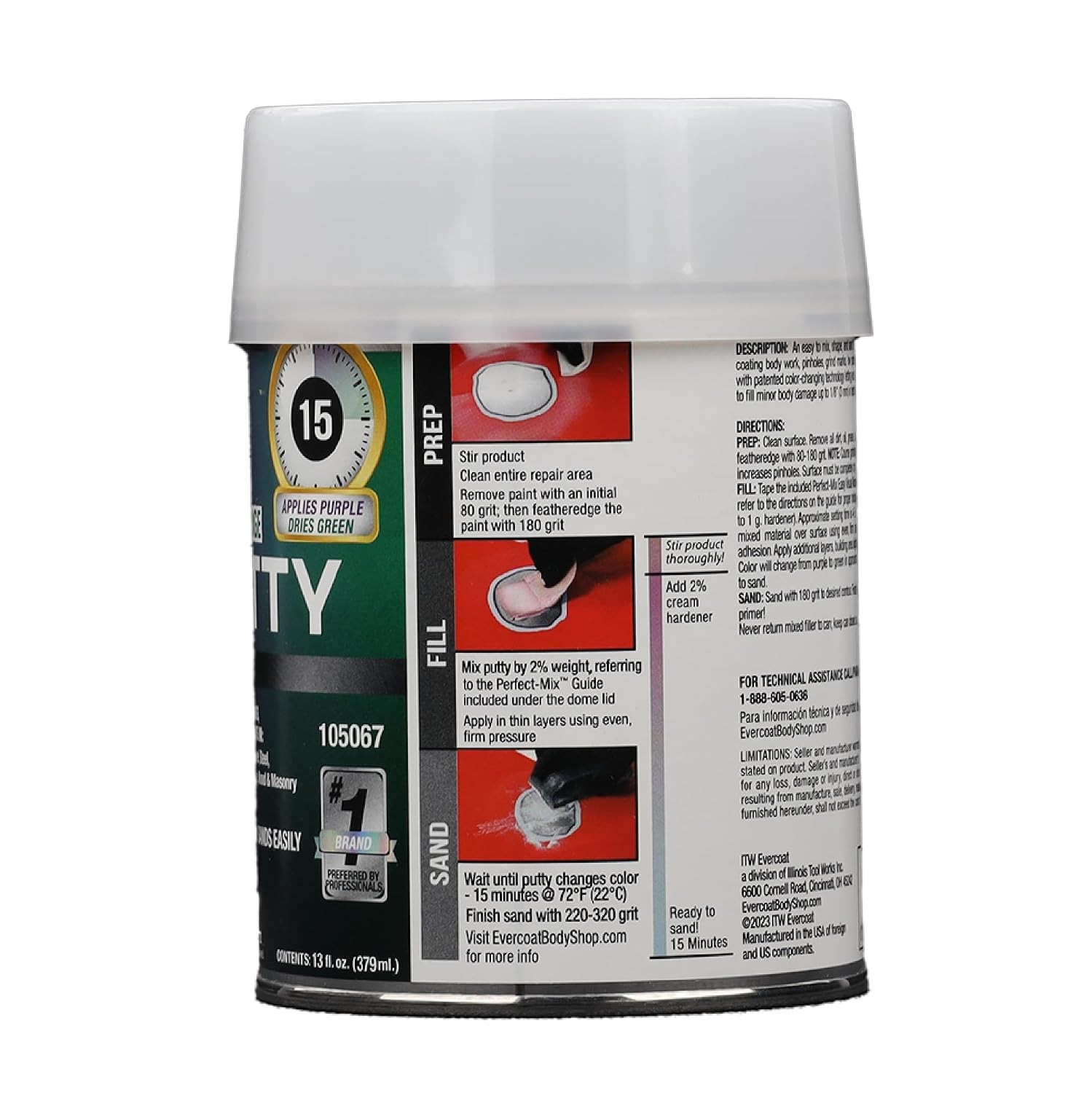 Evercoat Body Shop 105067 Pro-Grade Color-Change Putty for Filling Minor Dings,
