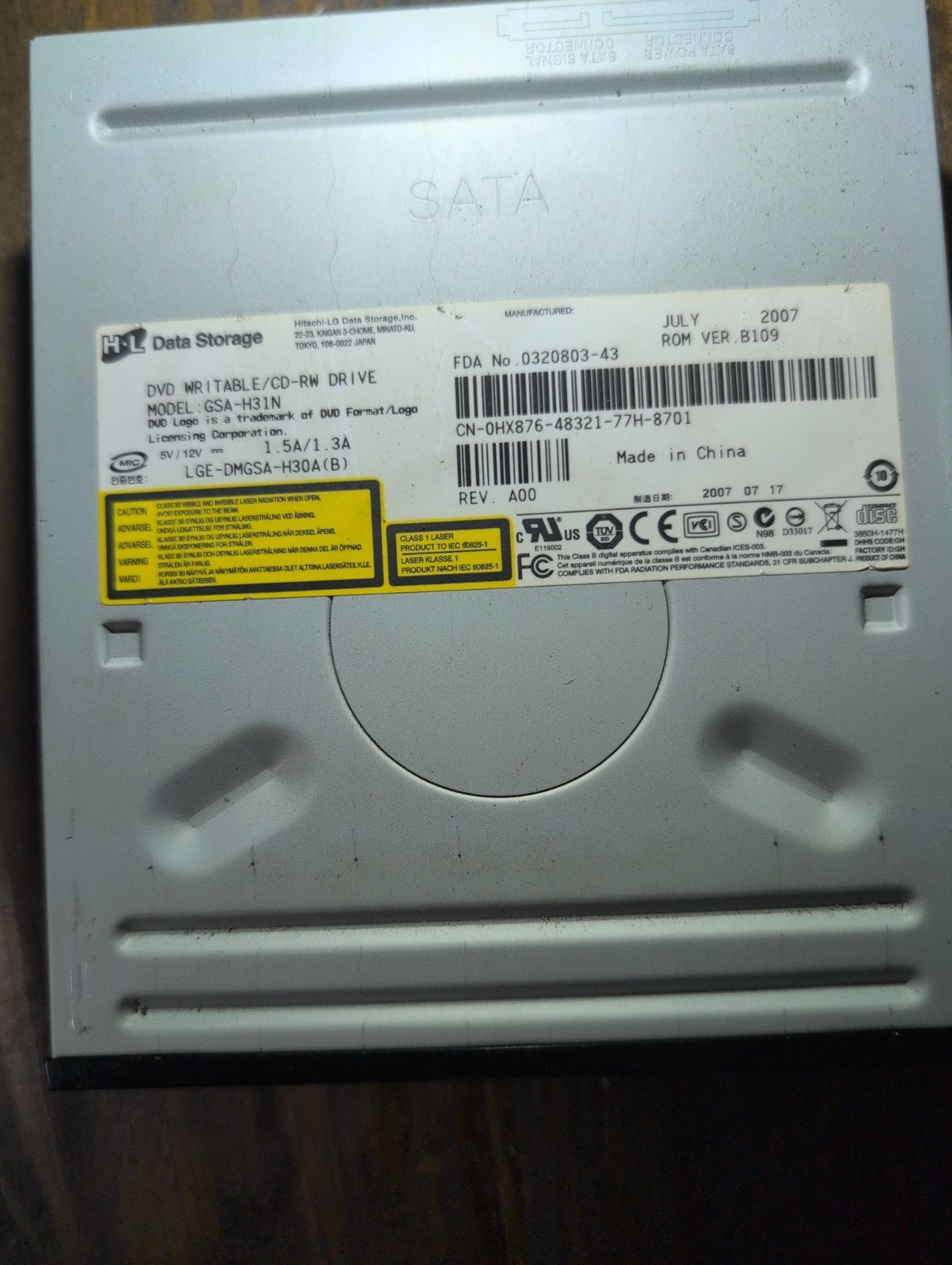 HL DATA STORAGE Hitachi LG GSA-H31N REV A00 DVD WRITABLE CD-RW DRIVE 0CN449
