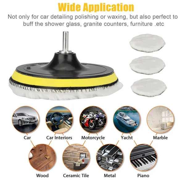 5PCS Buffing Polishing Pad Wool Wheel Mop Kit For Car Polisher Drill Adapter