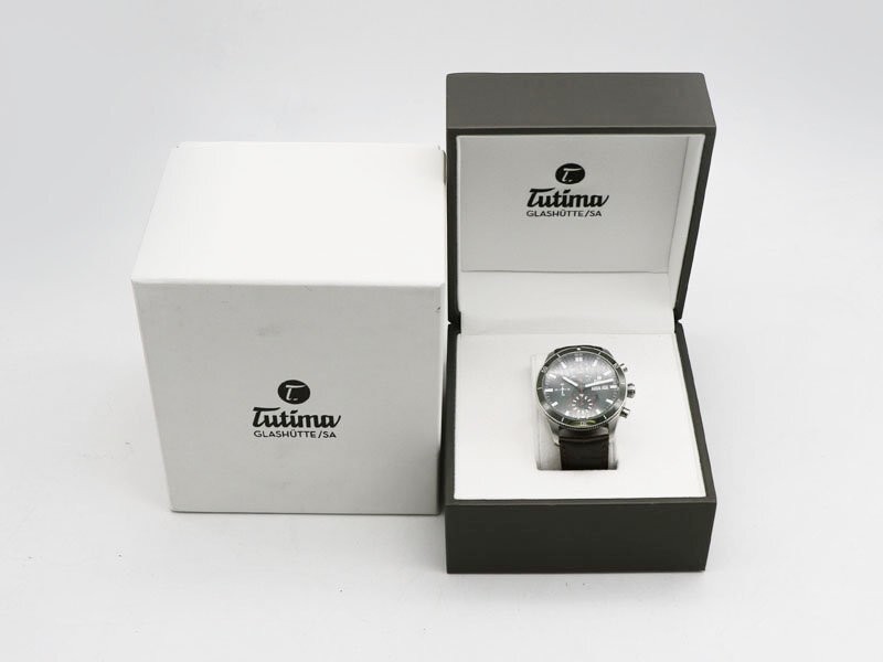Tutima Grand Flieger Airport Chronograph 6407-03 Auto Leather Strap Mens Watch
