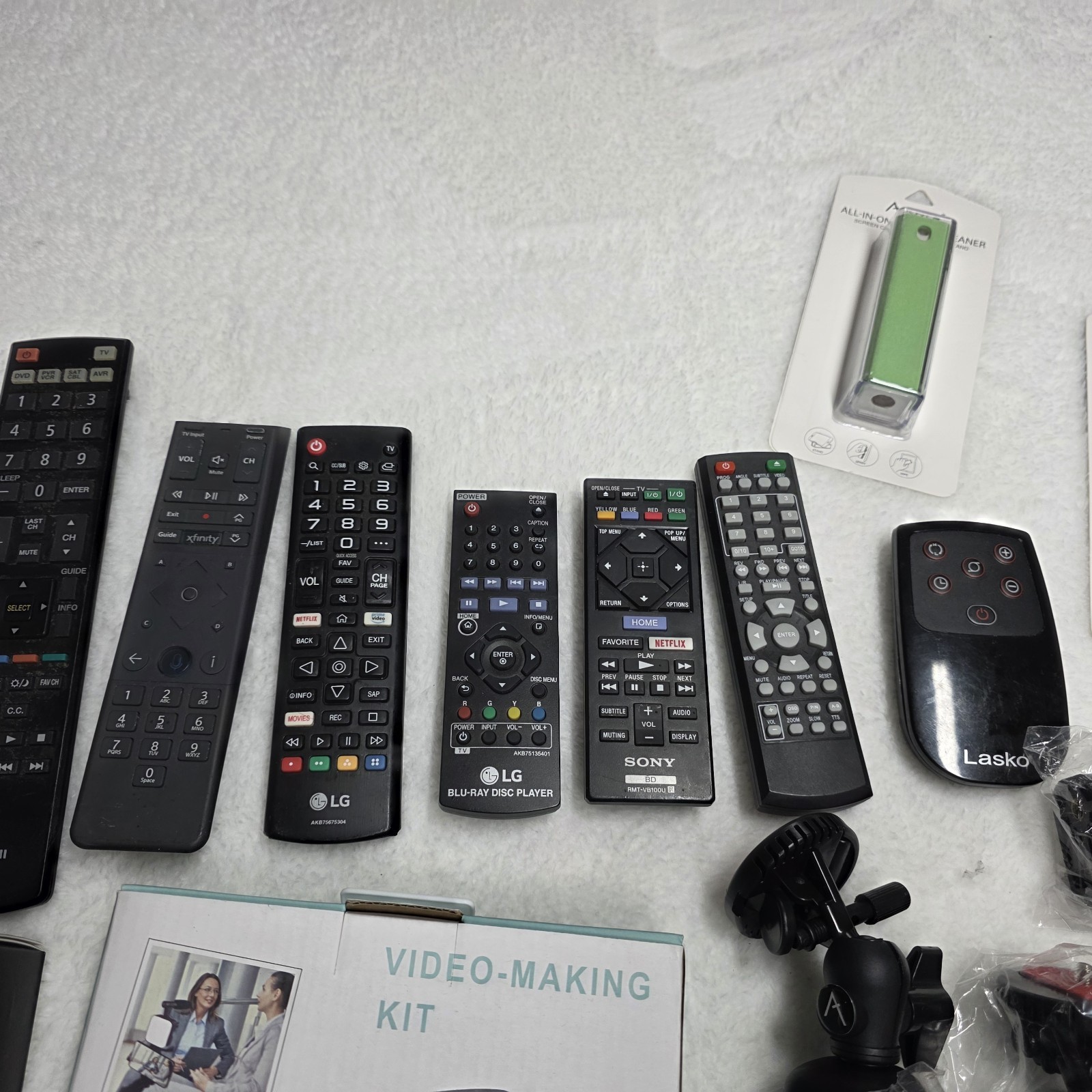 Junk Drawer Lot Mixed Electronics, Video Making Kits,Remotes New/Used Sold As Is