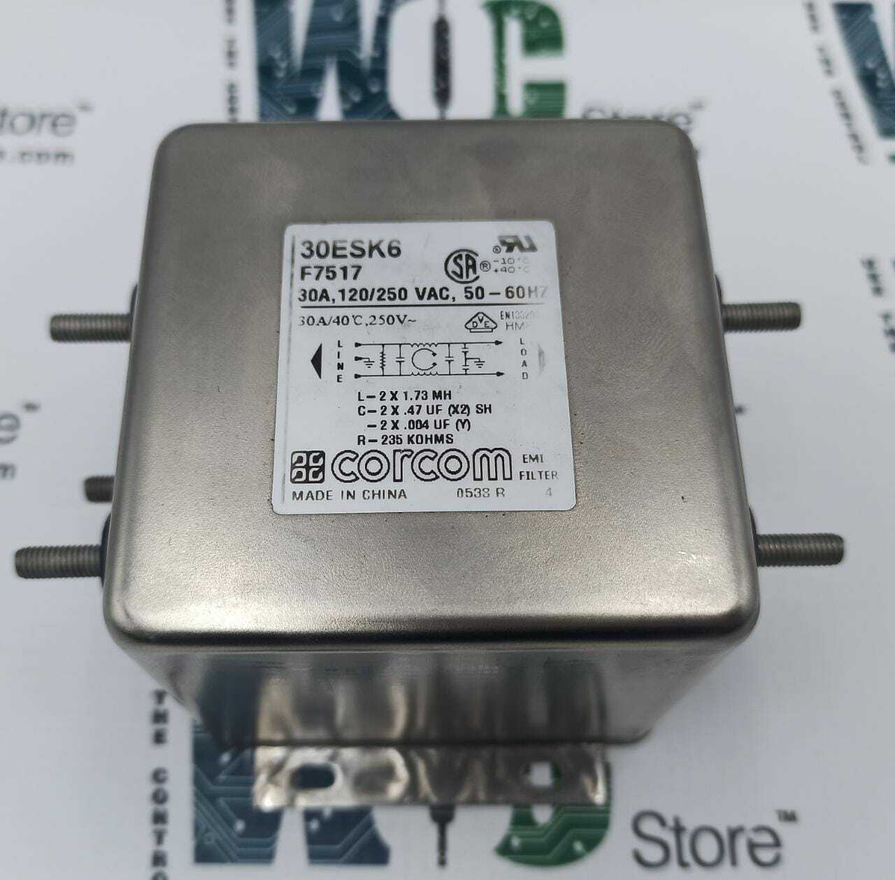 30ESK6, 30A/120/250 VAC/50-60HZ CORCOM EMI LINE FILTER