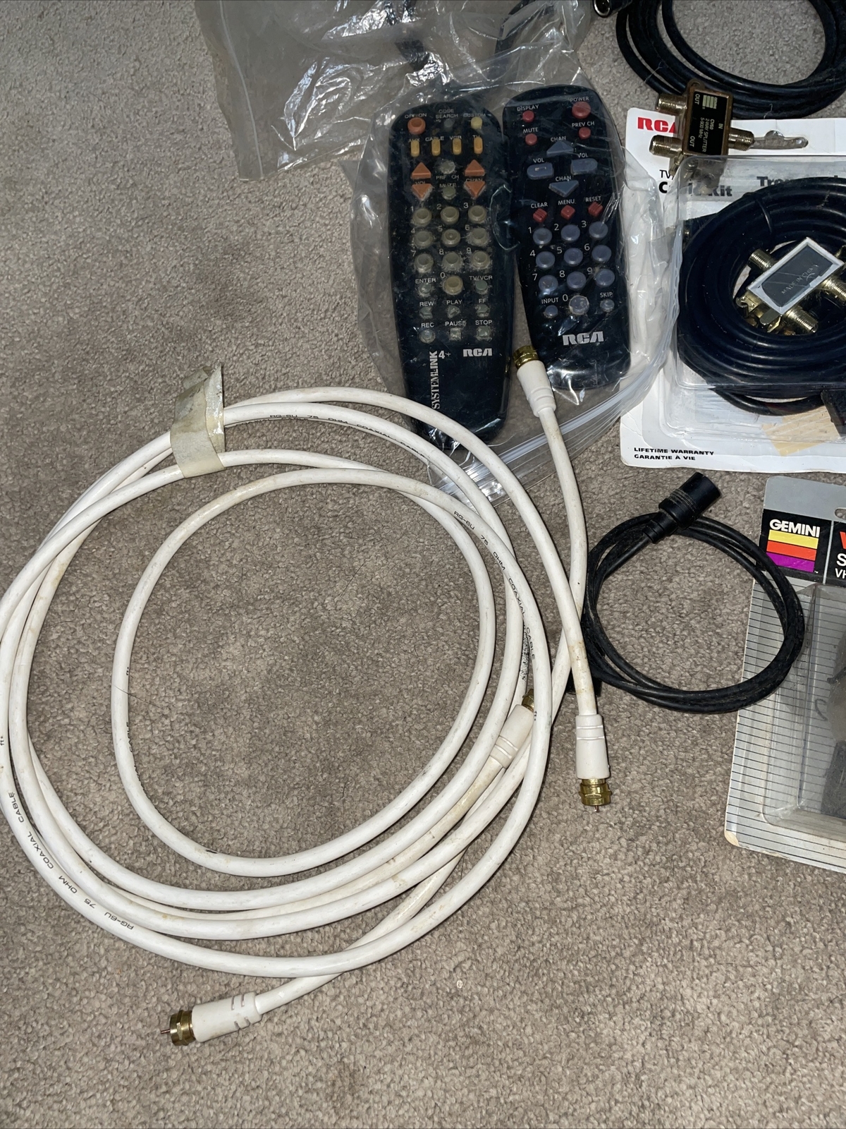 Vintage Lot of Electronic Parts and Pieces Cables Remotes Splitters
