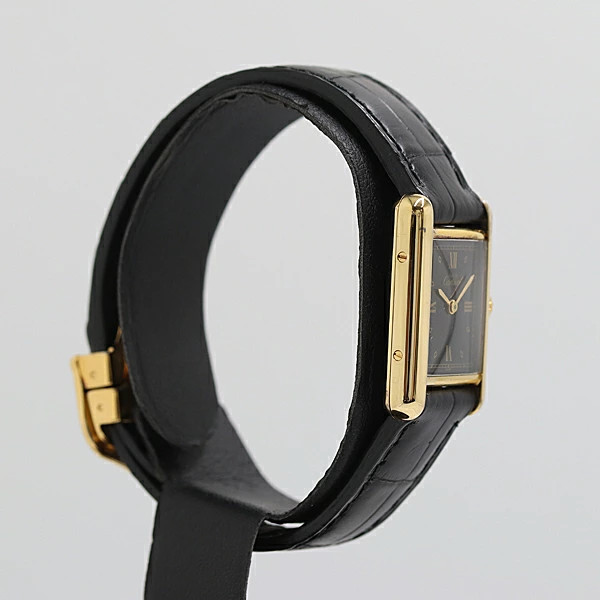 Cartier Must Tank 5057001 SV925 Quartz Black Dial Ladies Watch Square Dial
