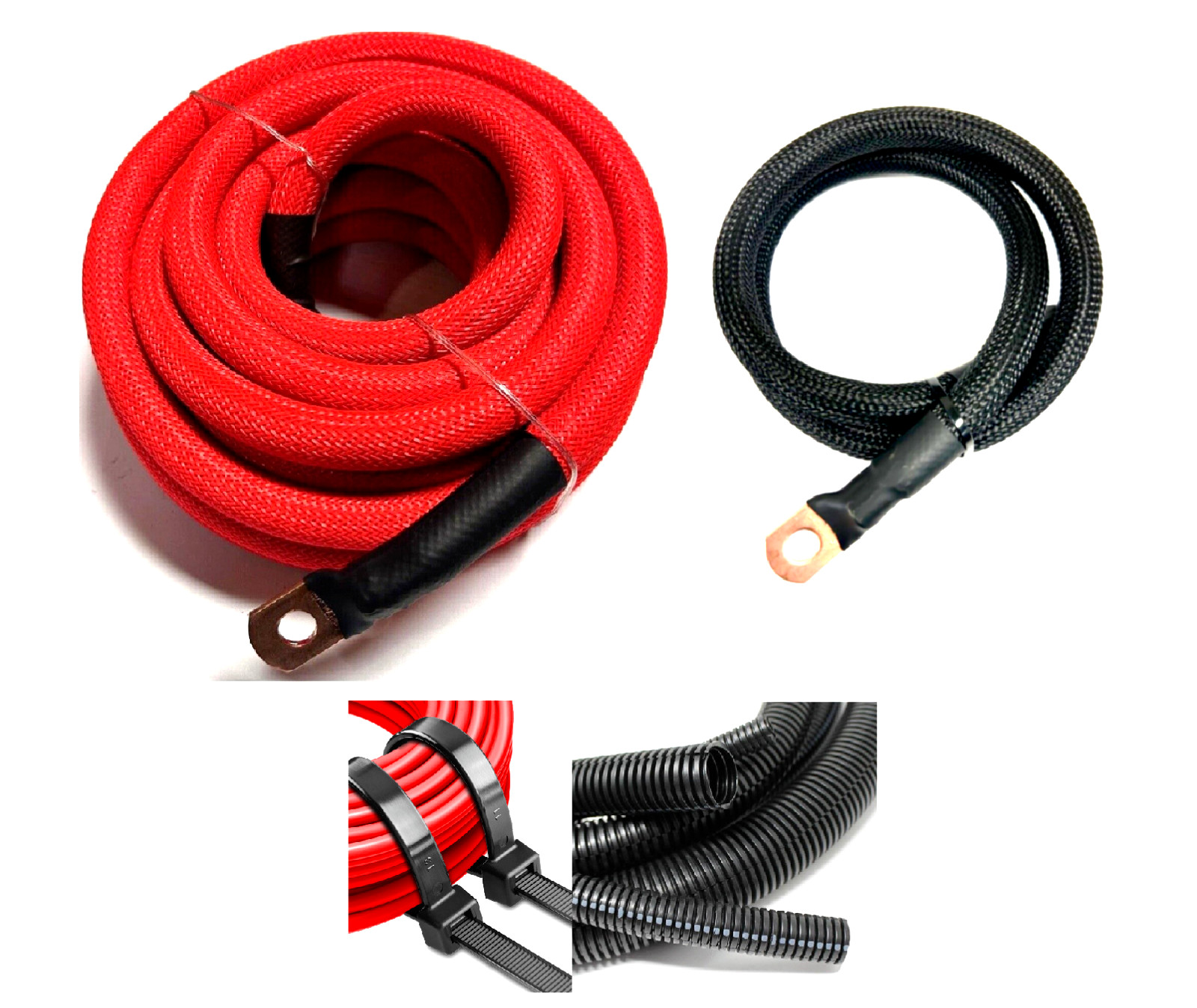 4ga OFC COPPER Braided Sleeving Battery Cable Relocation Kit 12’+ 3′- Wiring LOT