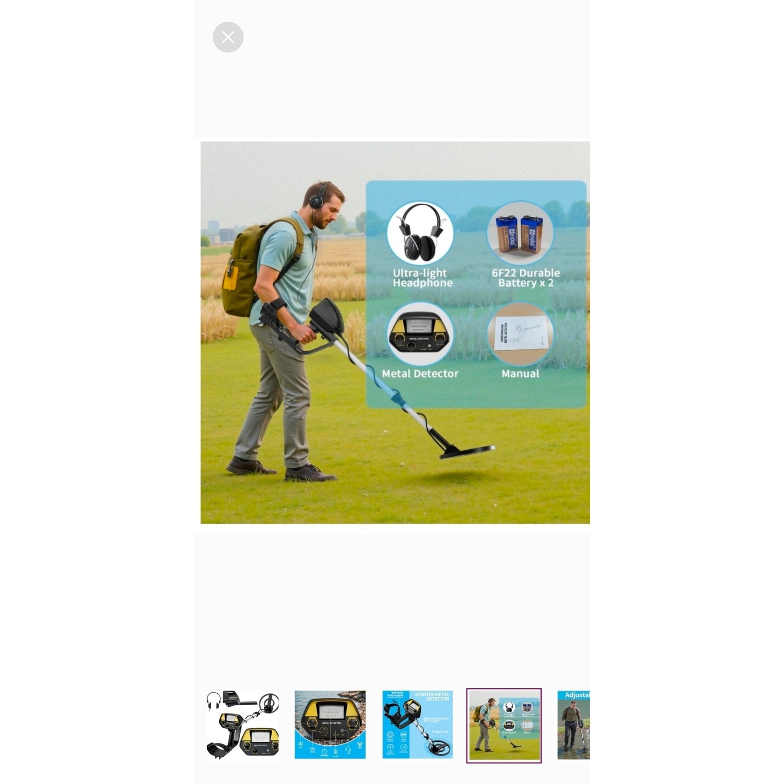 Metal Detector Lightweight 2.8lbs with 8″ Search Gold & Coins with Headphones –