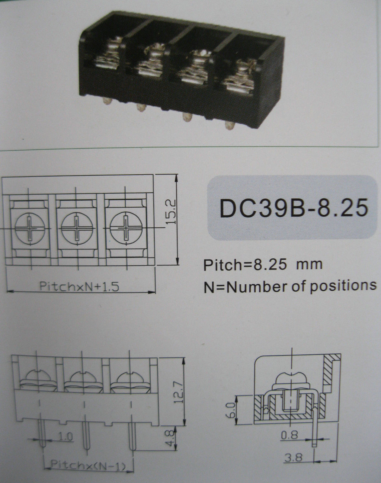 12 pcs Black 6 pin/ way 8.25mm Screw Terminal Block Connector Barrier Type DC39B