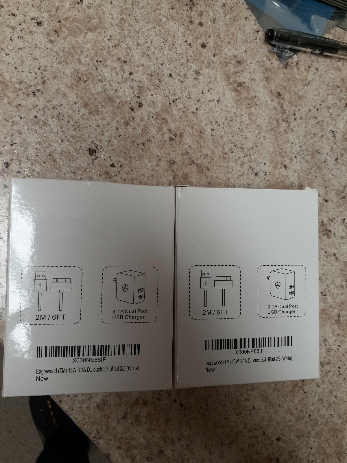Lot of 2 Dual USB Wall Charger for IPAD Eaglewood 15W / 3.1A Lightning 6ft
