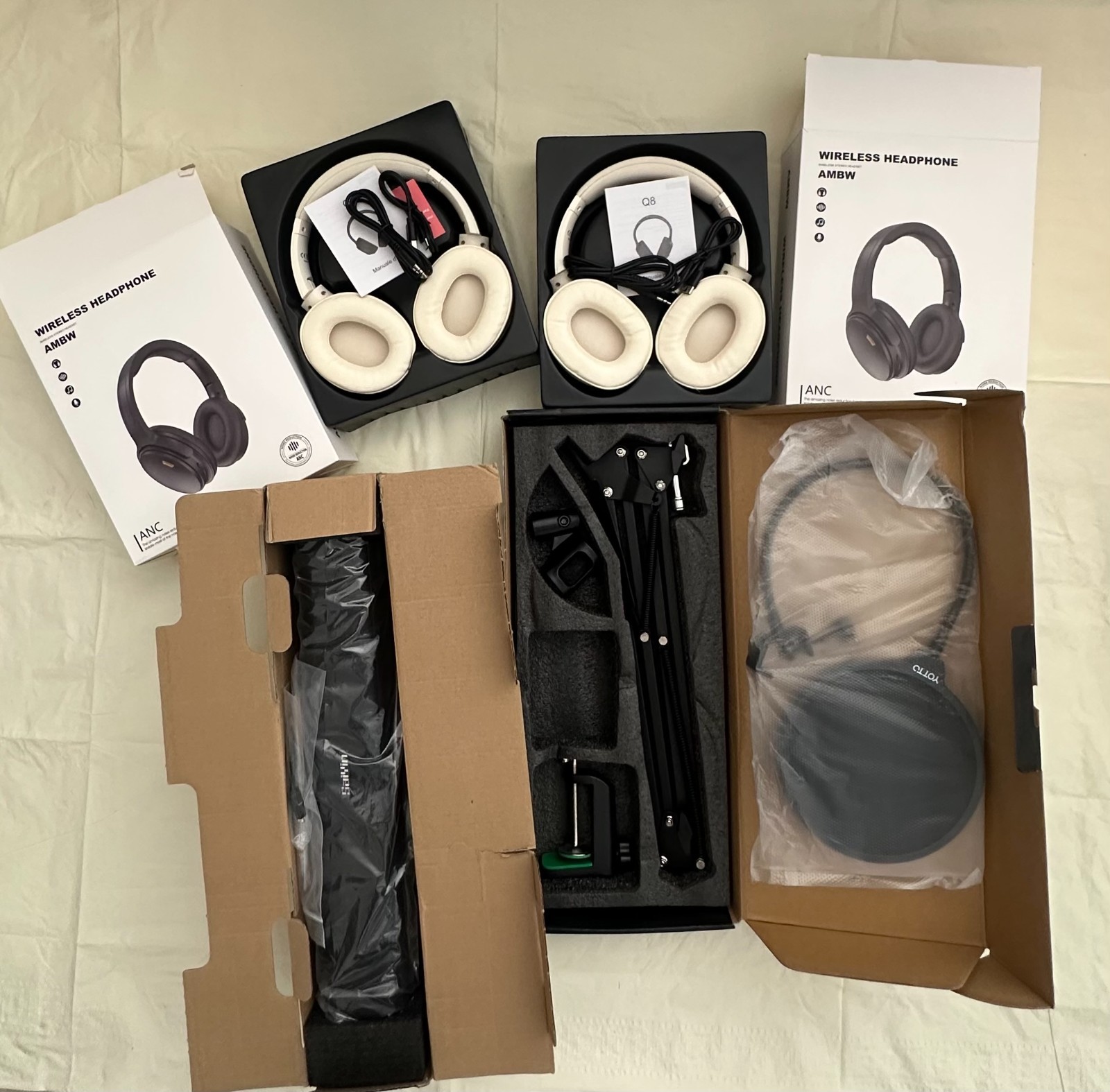 Yotto Microphone Accessory Set, Saiyin 17″ Sound Bar, Wireless ANC Headphones