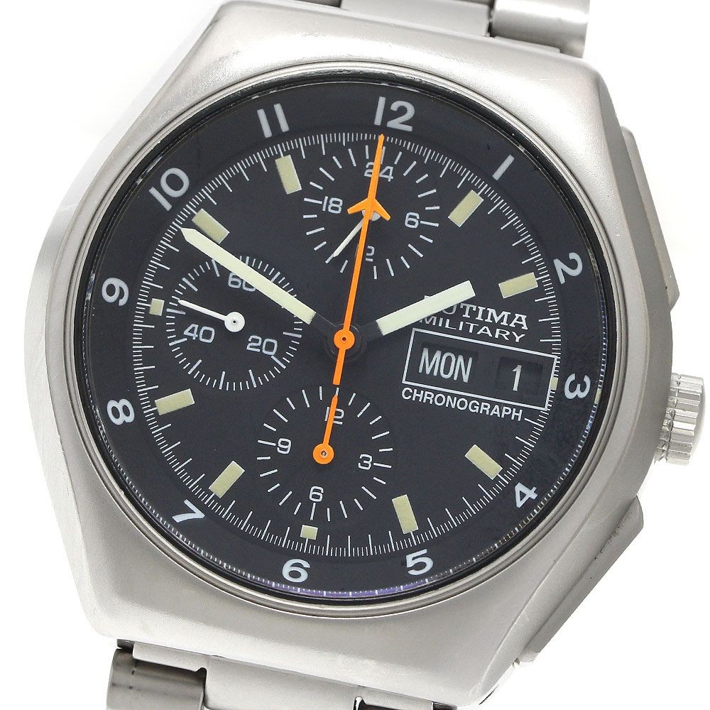 TUTIMA 798-02 Military Chronograph Day-Date Automatic Mens Watch Black Dial SS