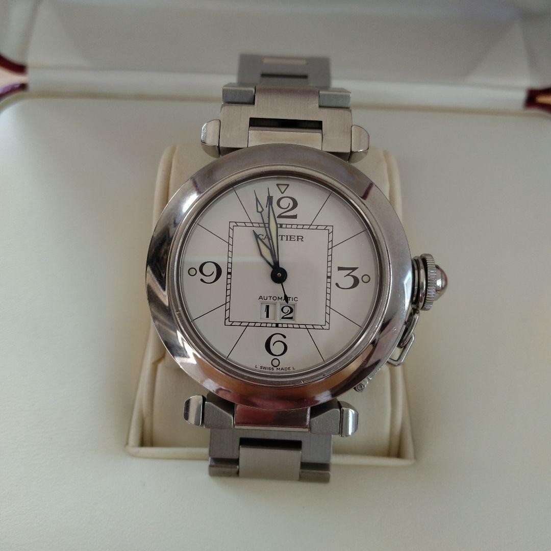 Cartier Watch Pasha Silver White Dial Automatic Working Unisex Auth Rare