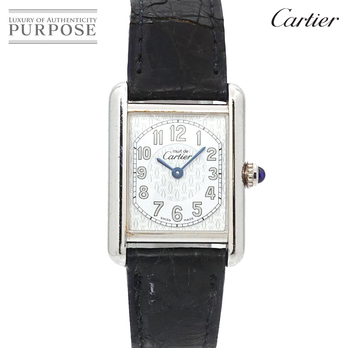 Cartier Must Tank SM W1014254 Women’s Watch SV925 White Quartz Square Dial Auth