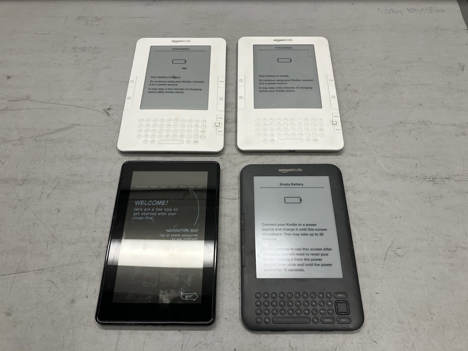 Lot of 4 Amazon Kindles – 2nd Gen x2, 3rd Gen x1, Fire 1st Gen x1