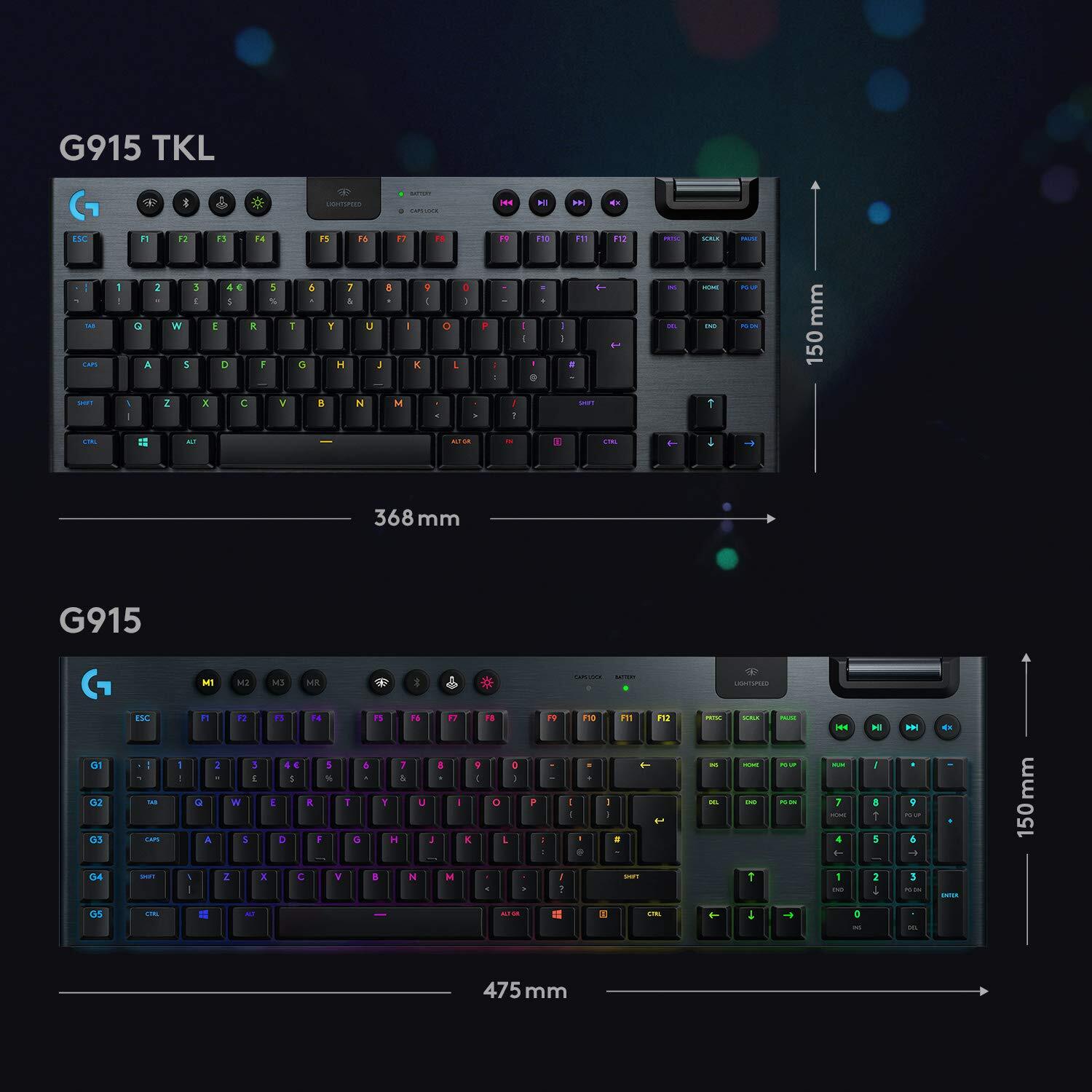 Logitech G915 TKL Tenkeyless Lightspeed Wireless RGB Mechanical Gaming Keyboard,