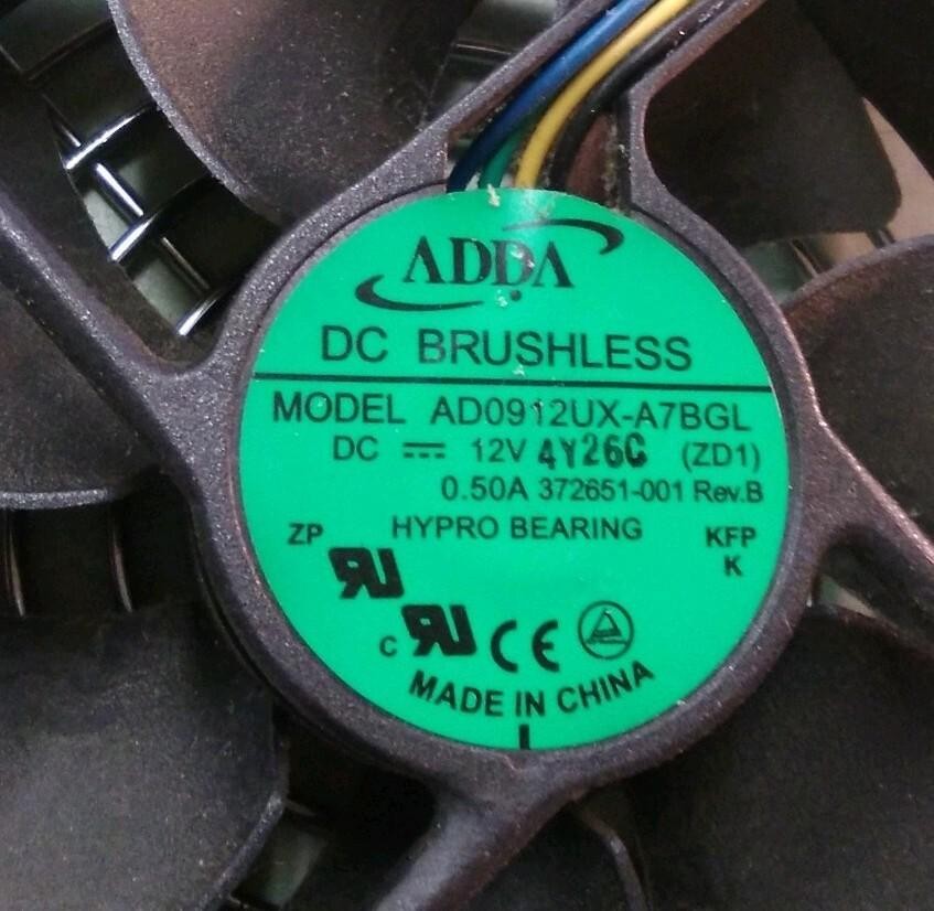ADDA Model AD0912UX-A7BGL 12V 0.50A Hypro bearing fan 4 wire 4 pin