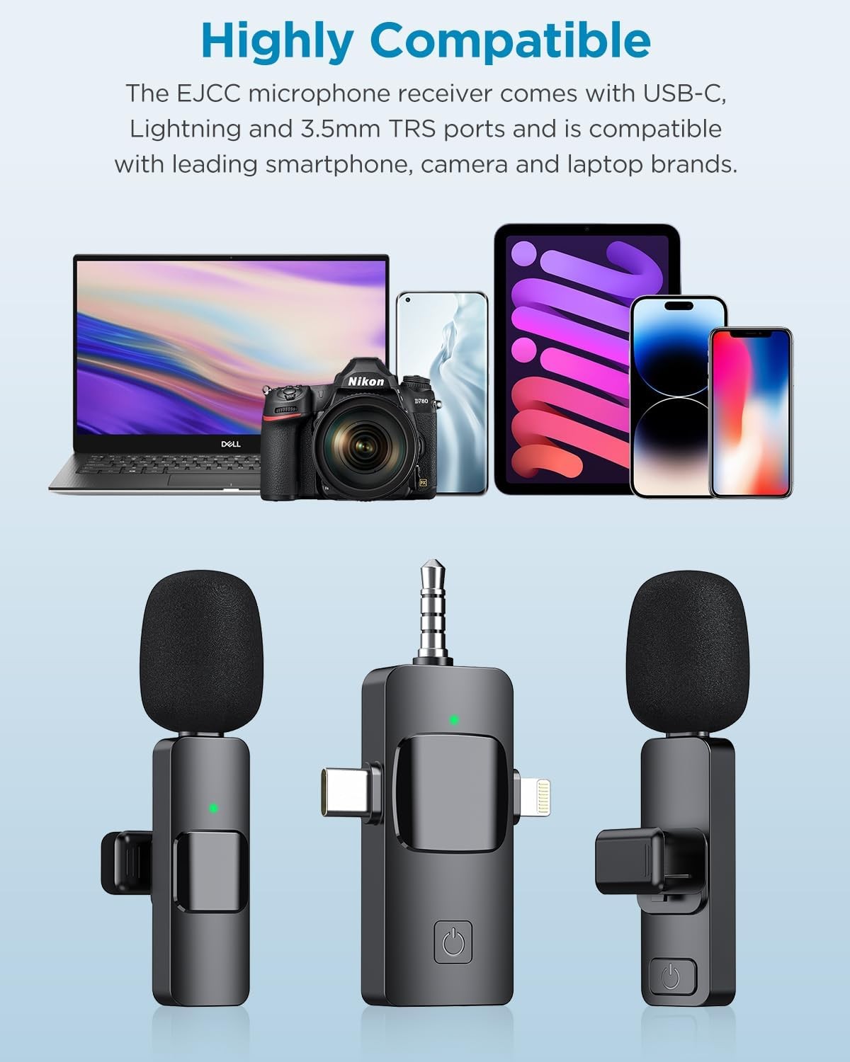 Lapel Microphone Wireless for Video Recording, Vlog, Streaming, 3 in 1