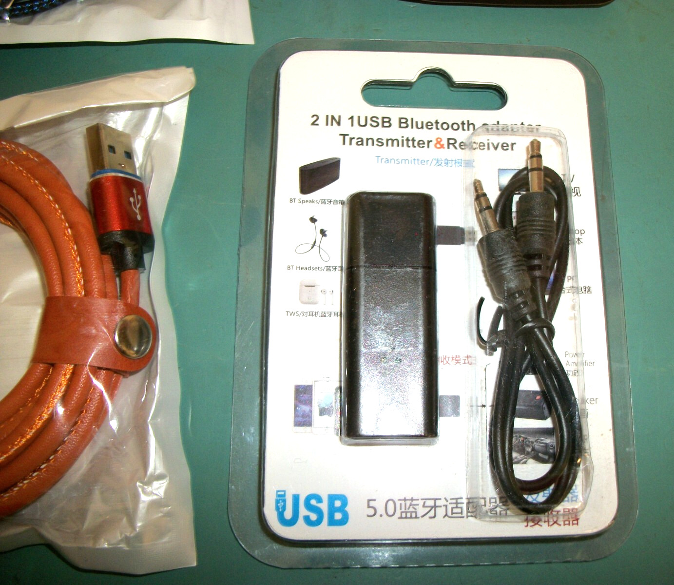 Lot of 4 Various Charging Cables (Type C, IOS12, USB C-USB A) & Bluetooth Adapt
