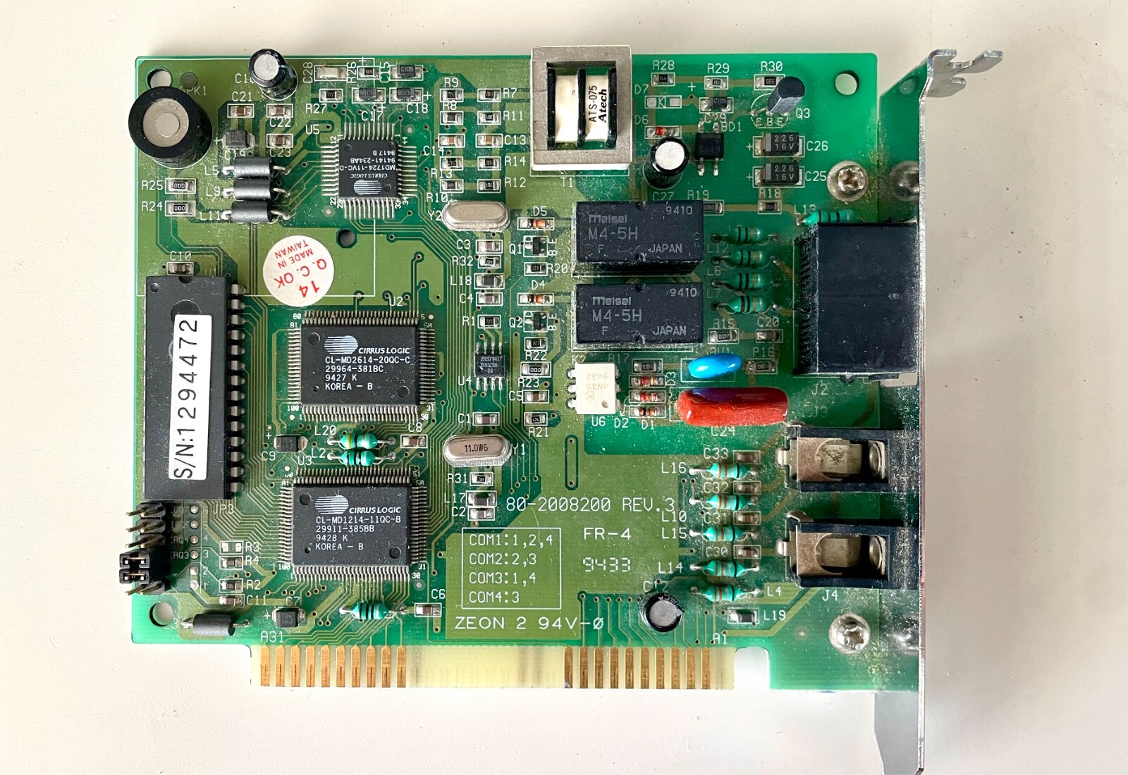 V1414VH-L, 8-bit ISA Voice Fax Hardware Modem 14Kbps/ 14Kbps COM Selectable Used