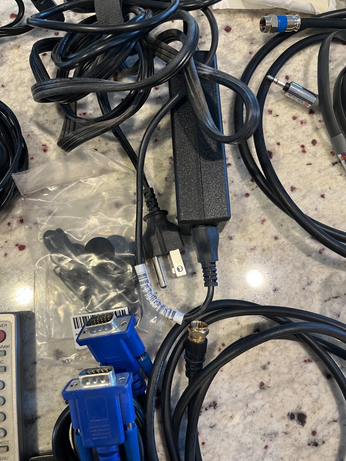 LOT OF MISC ELECTRONICS & CABLES – CHARGERS, ADAPTERS, REMOTES & MORE