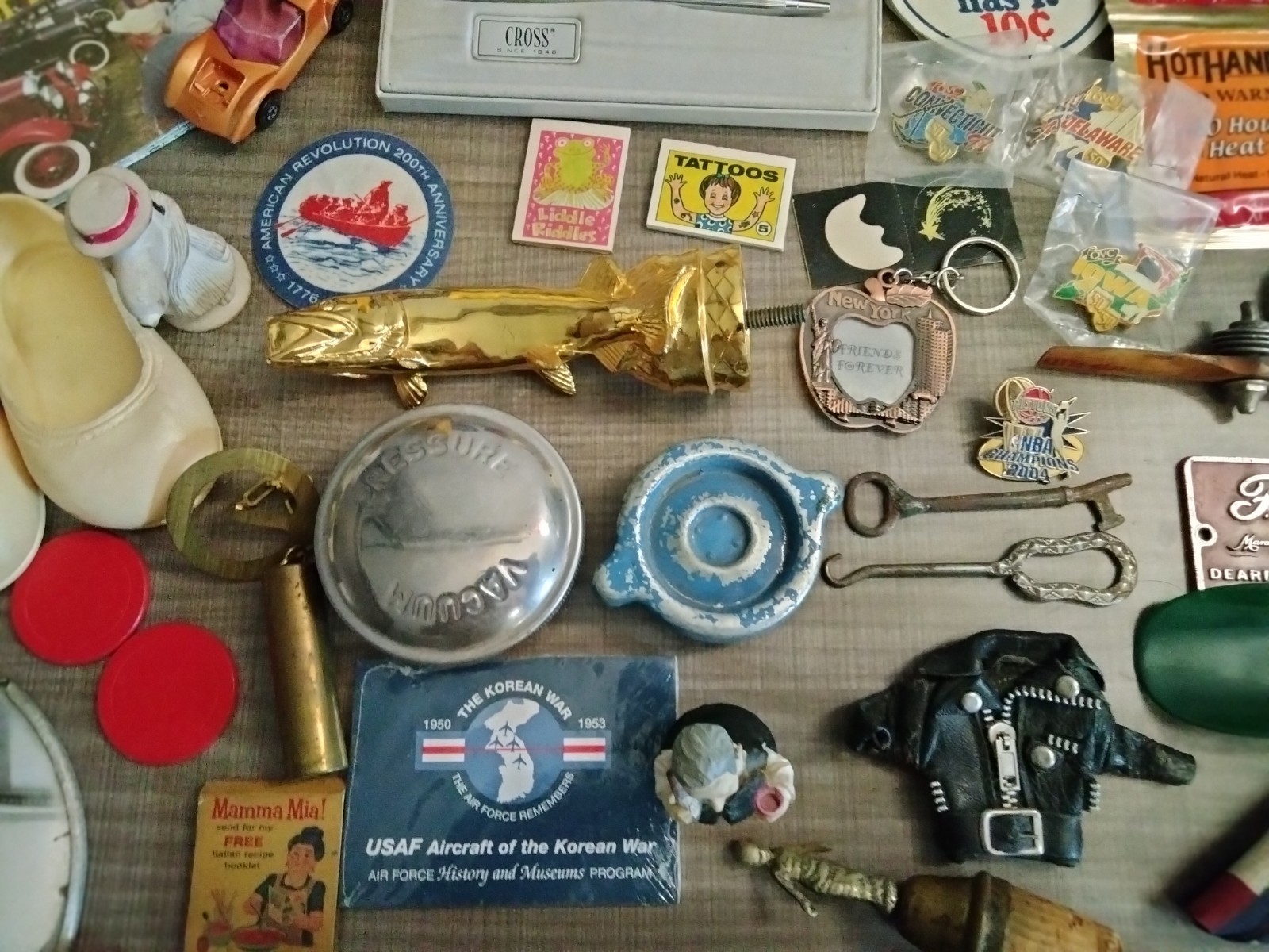 Vintage Junk Drawer Lot of Gadgets – Silver Certificate – Decals – Cross Pen ++