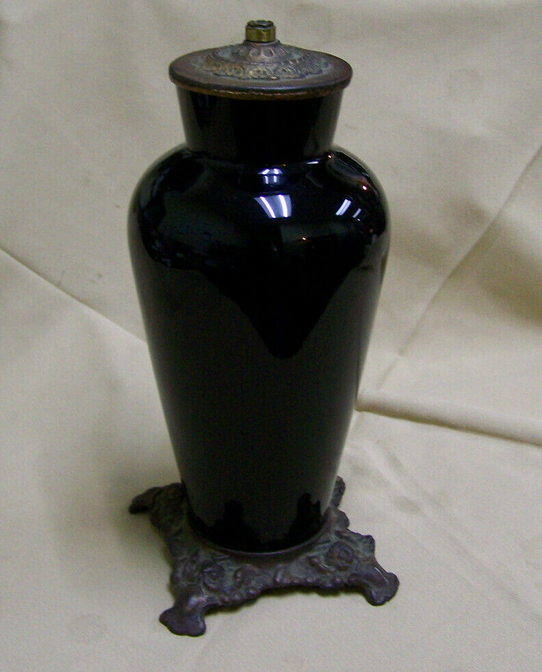 Vintage early electric or gas lamp Black Glass and cast iron Base only