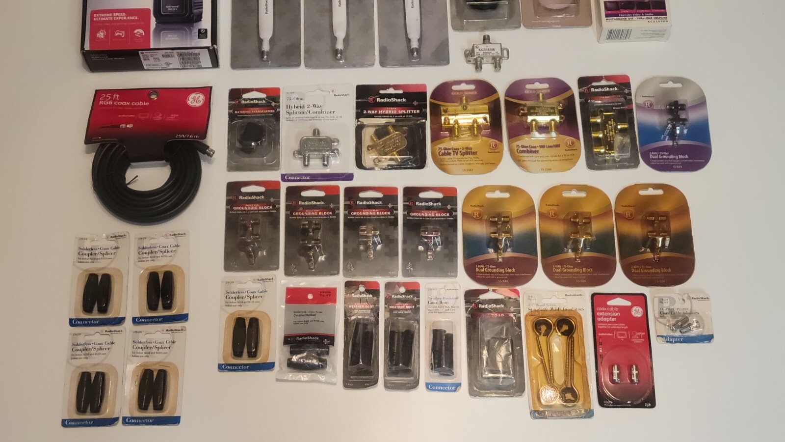 Bulk Lot of 69 Mixed Misc Items such as coaxial cables, tv atennas, connectors..
