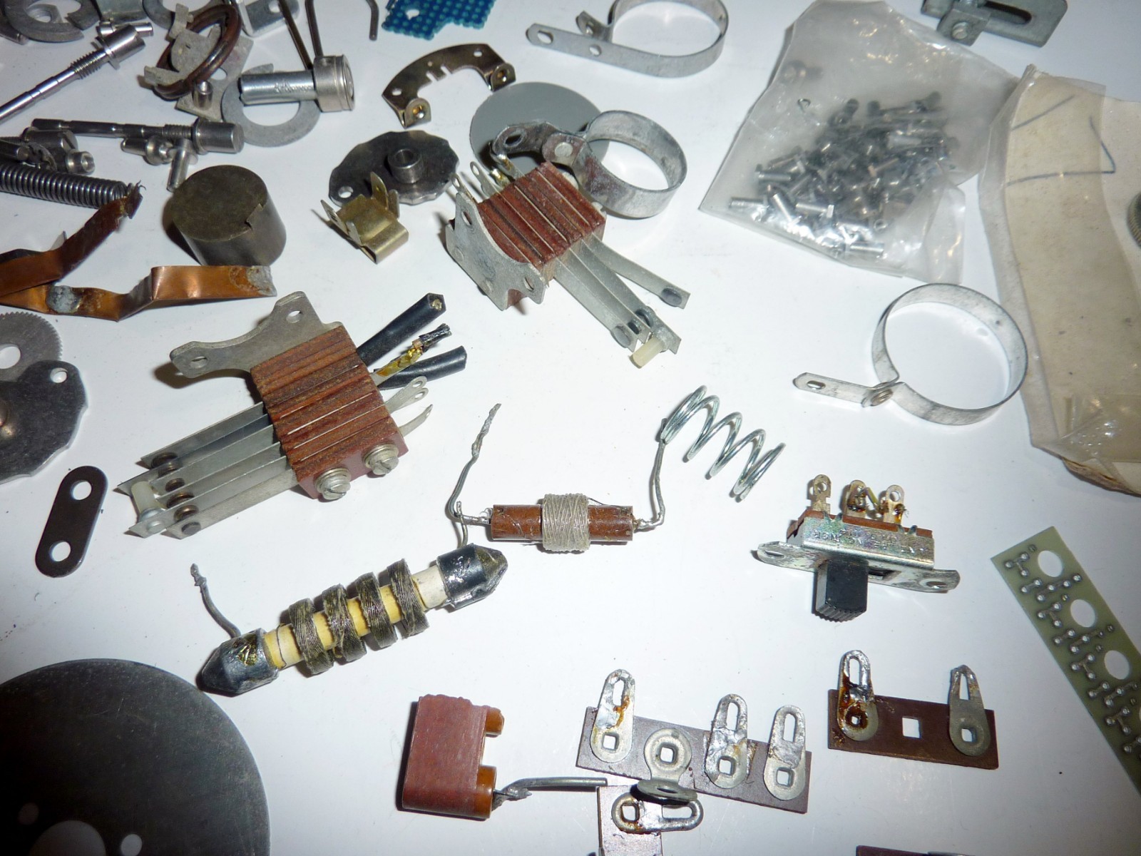 Vintage Radio Electronics Parts Lot Micamold Resistors Gears Switches Hardware