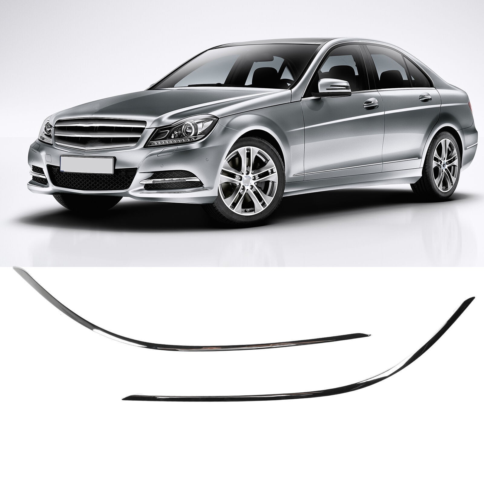 2pcs Front Bumper Lower Chrome Molding Trim Replacement For Benz C‑Class W204