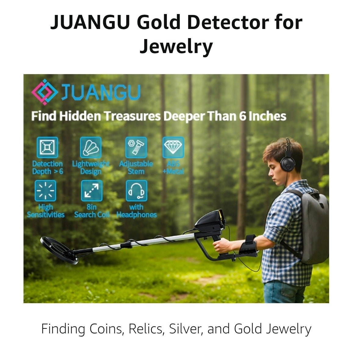 Metal Detector Lightweight 2.8lbs with 8″ Search Gold & Coins with Headphones –