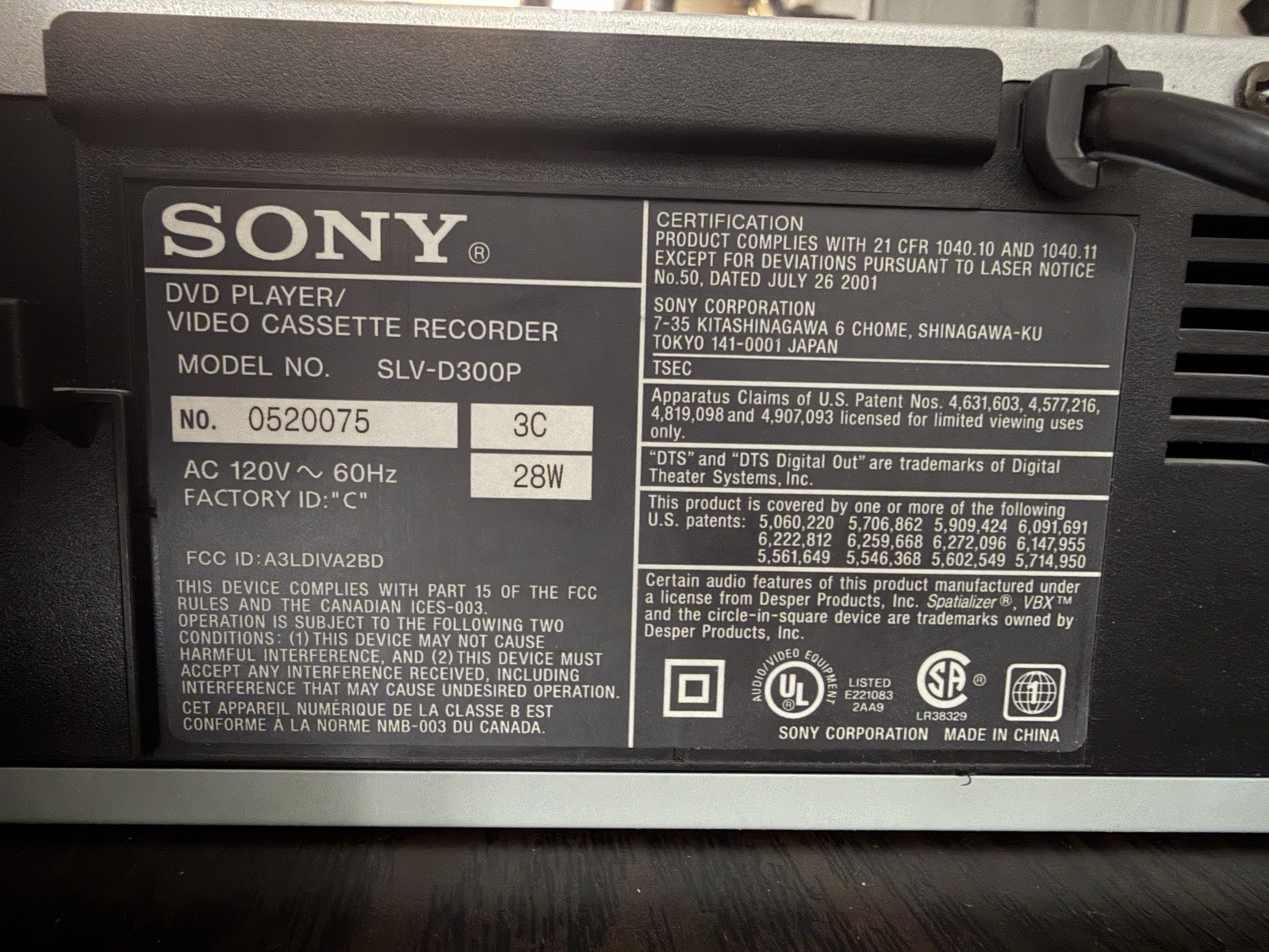 Sony SLV-D360P SLV-D300P DVD/VCR Combo
