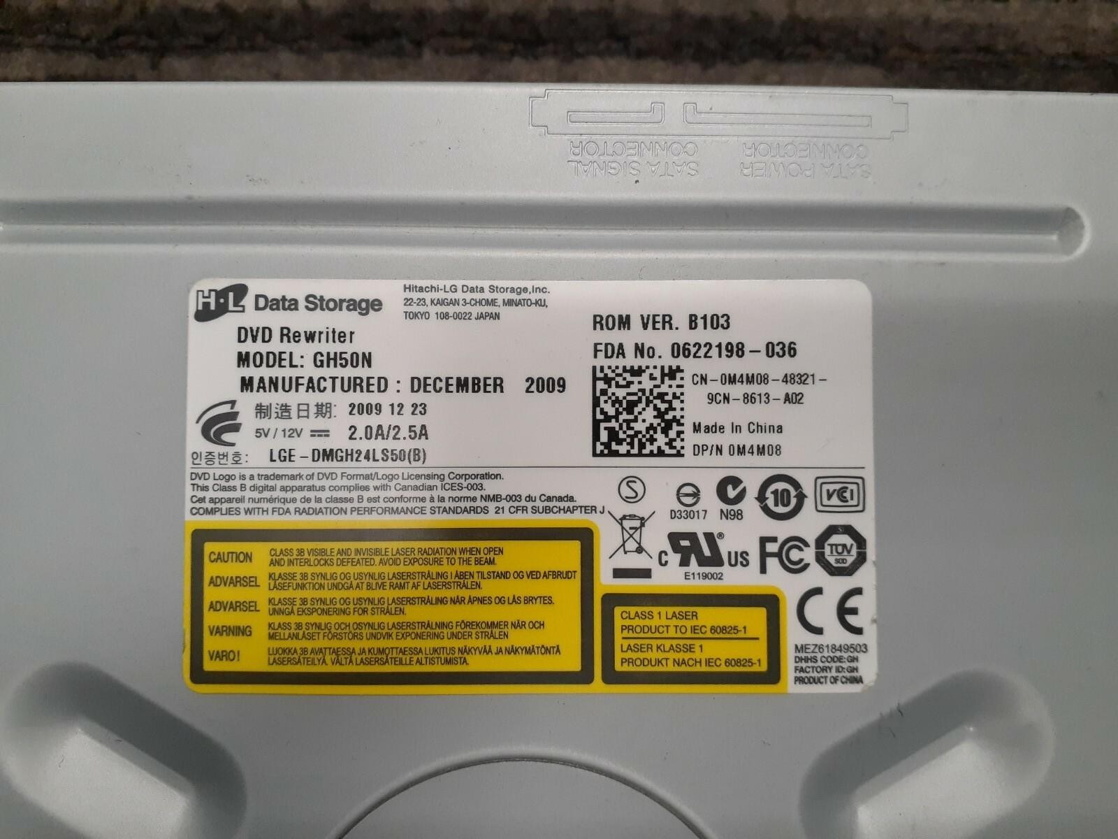 (2) HL Data Storage DVD Writer GH50N VER B103 0M4M08