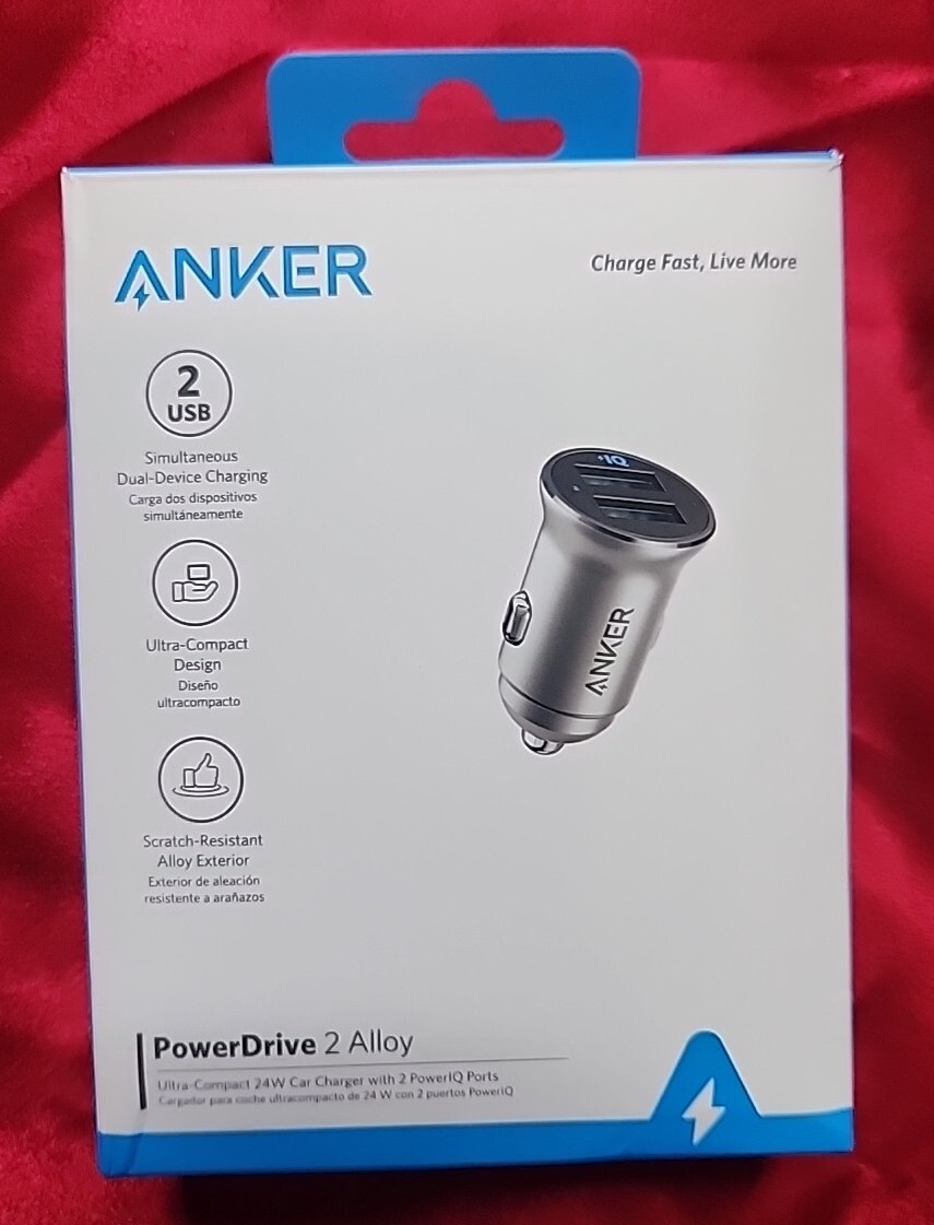 Anker 76625608 PowerDrive 2 Alloy Car Charger, 24W, With 2 PowerIQ Ports Silver