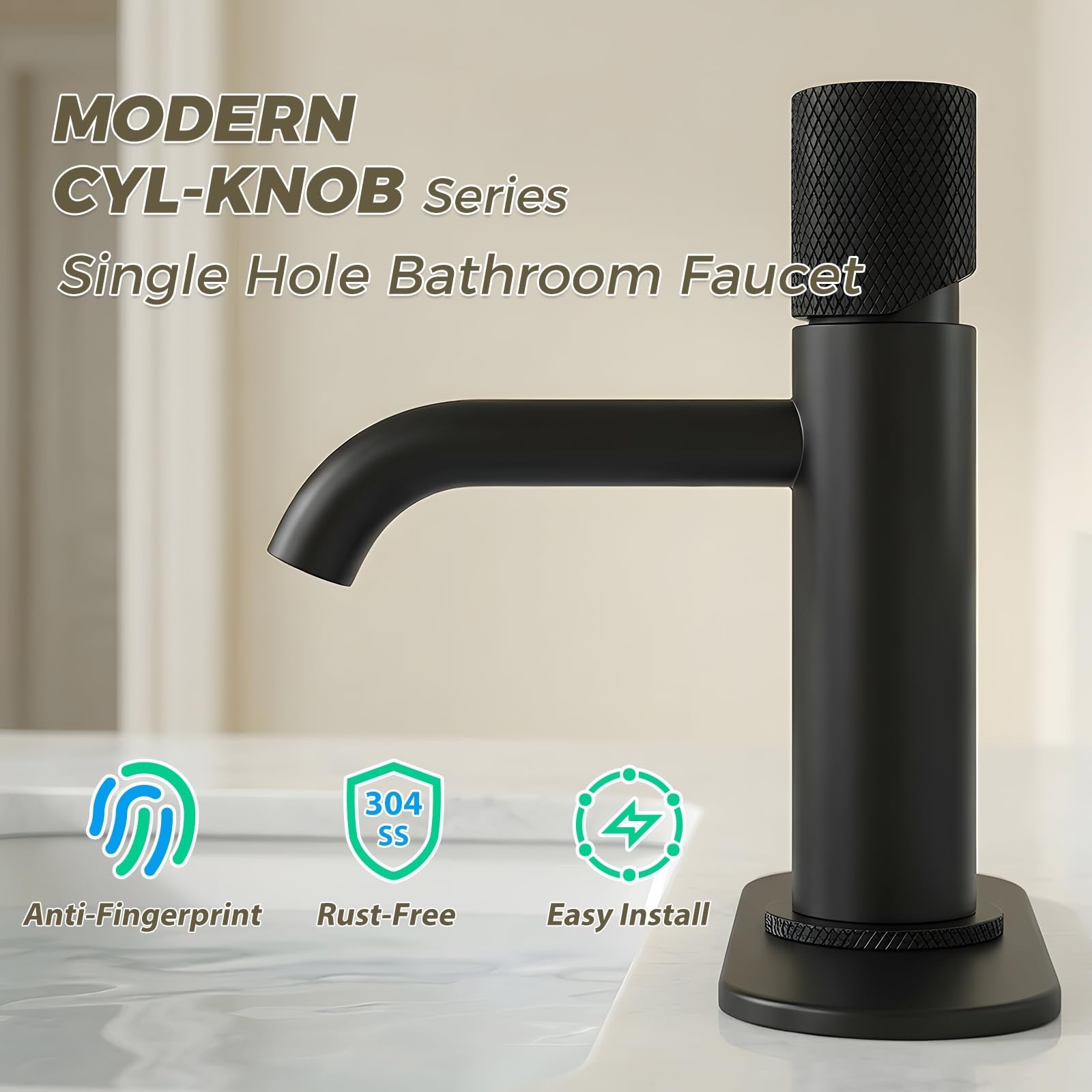 Single Hole Bathroom Sink Faucet with Pop-up Drain & Deck Plate, 304 Stainles…