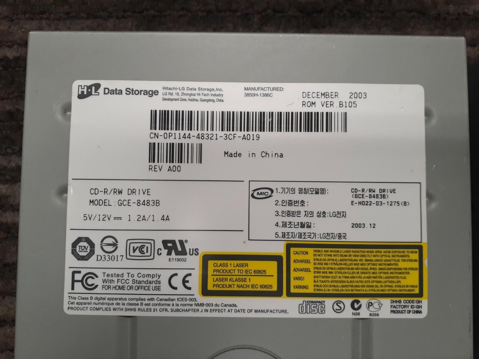 (2) H-L Data Storage CD-R/RW Drive GCE-8483B REV A00 ROM Ver B105 0P1144 P1144