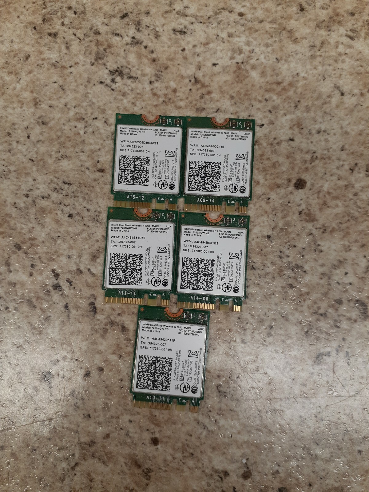LOT OF 5 717380-001 Intel Dual Band Wireless 7260NGW 802.11 a/b/g/n NGFF NMA 0H