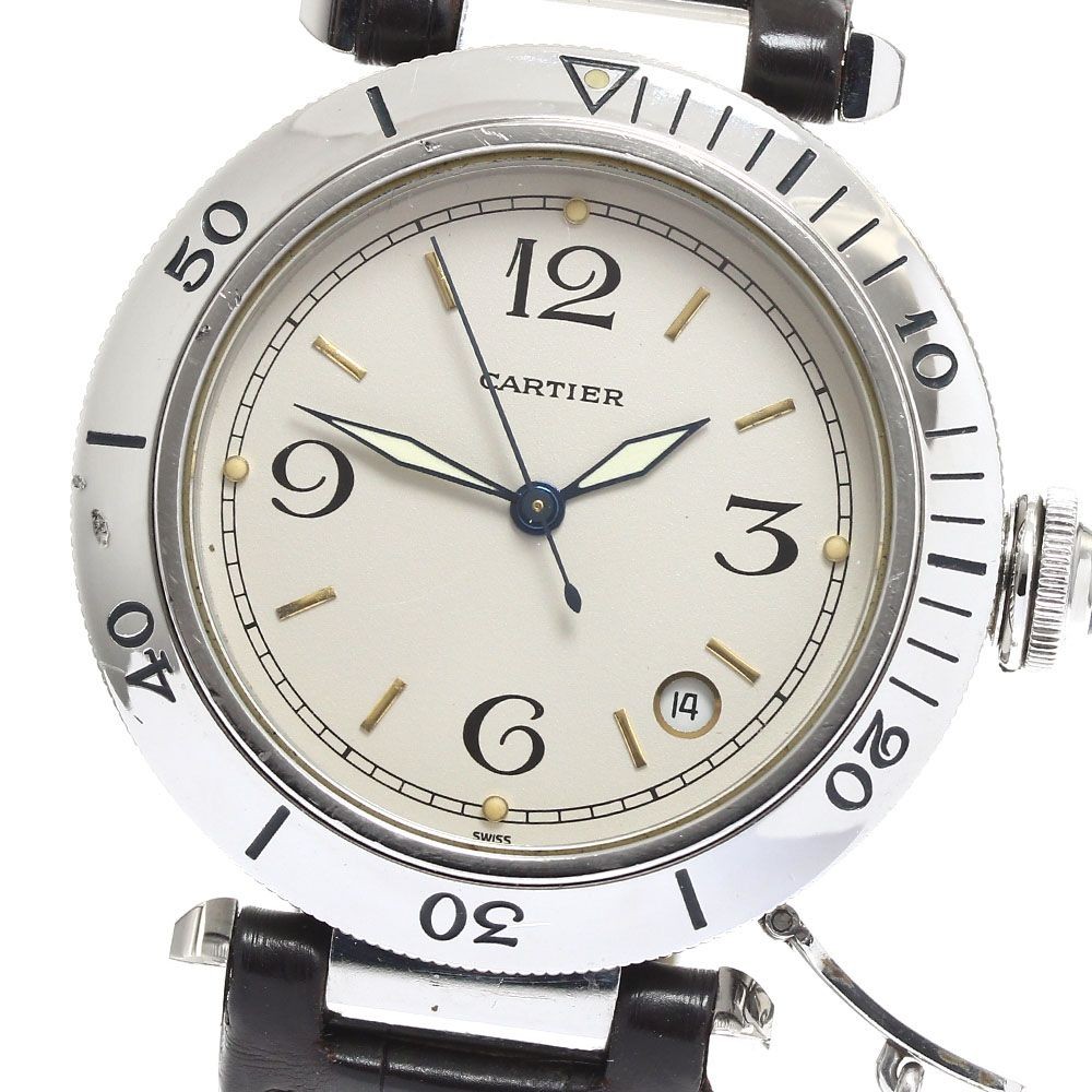 CARTIER W3100655 Pasha 38MM Date Automatic Men’s Watch Stainless Steel Beige