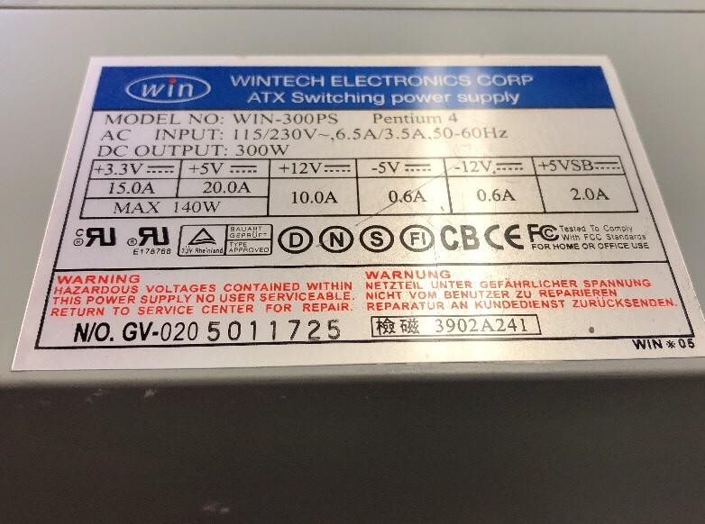 Wintech Power Supply WIN-300PS Desktop Computer 300W