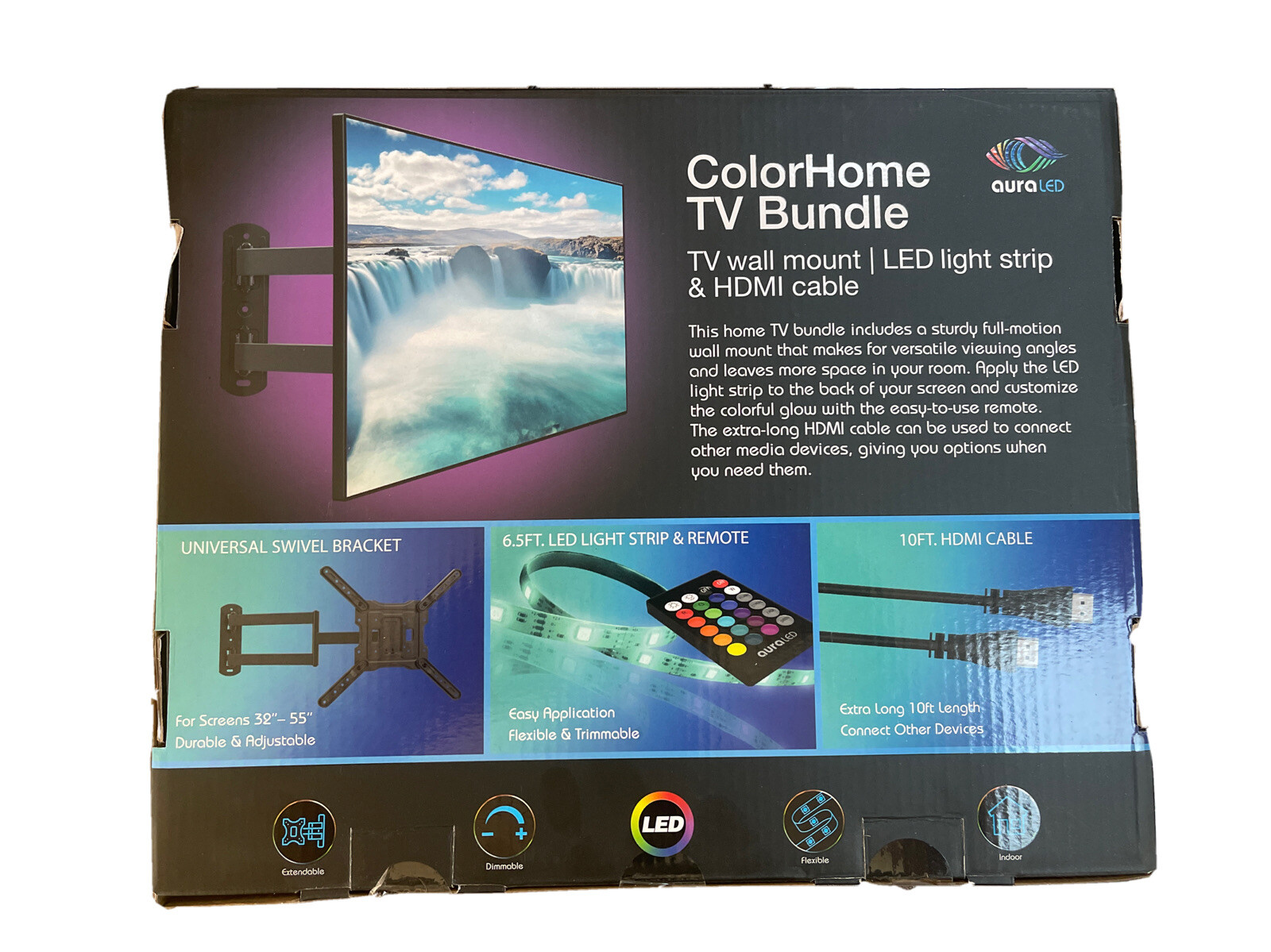 Tzumi Aura LED Color Home TV Mount LED Light Strip HDMI Cable 8307HD